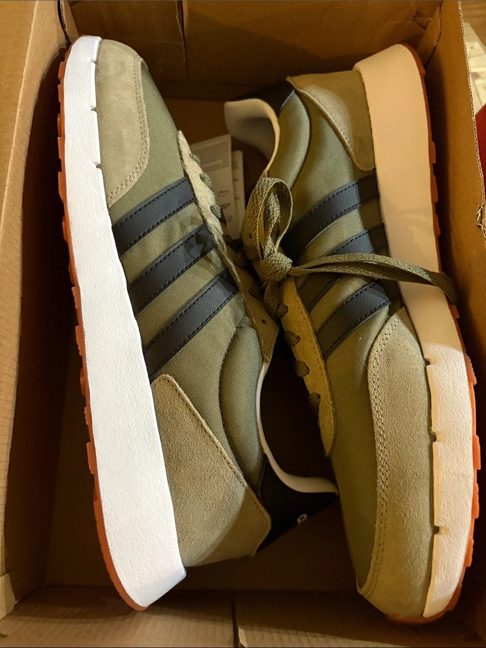 adidas Men’s Olive Green and White Athletic Sneakers